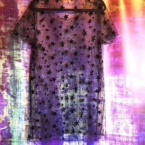 Star Lettuce Trim Mesh See Through Dress Size XL